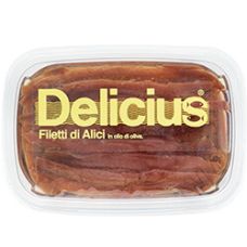 Anchovy fillet, in olive oil, 12*250g (d.w. 200g), Delicius