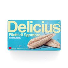 Mackerel fillets, in brine, 50*125g (d.w. 90g), Delicius