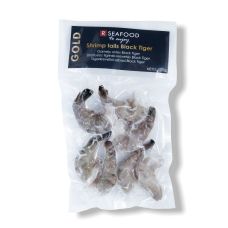 Shrimps tails, shell on, 16/20, Black Tiger, frozen, vac., 20*(n.w. 120g), (P.Monodon), RSeafood Gold, PPAC