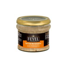 Terrine wild boar meat with chestnuts, in glass, 12*180g, F. Feyel