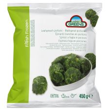 Шпинат листья, порц., заморож., IQF, 15*450г, Greens