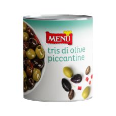 Olives mix pitted, spicy, 6*780g, Menu