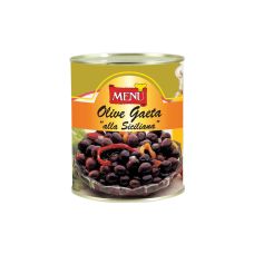 Olīvas melnās a/k, Itrana, Gaeta Sicilian, ar zaļumiem, eļļā, 6*830g (s.s. ~564g), Menu