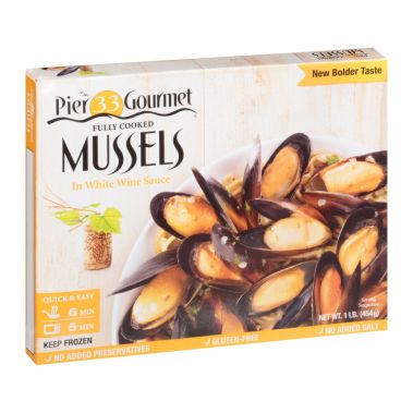 Mussels Blue, cooked, in white wine sauce, frozen, 10*454g, Pier 33