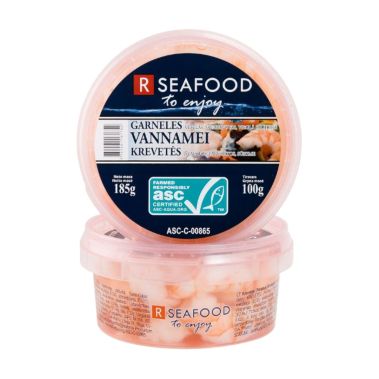 Shrimps Vannamei, in brine, ASC, 6*185g (d.w. 100g), (P.Vannamei), RSeafood