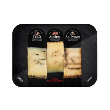 Cheese set, sheep milk, three types (Trufado, Anchoa, Ajo Negro), 10*3*100g, Vega Sotuelamos