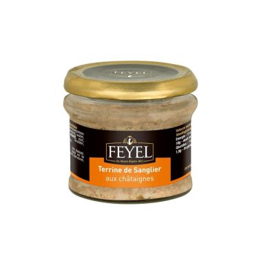 Terrine wild boar meat with chestnuts, in glass, 12*180g, F. Feyel