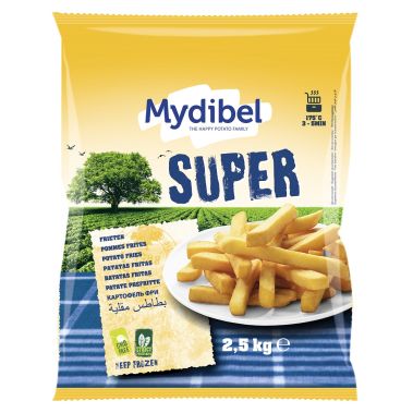 Kartupeļi frī Super, apcept. saulespuķu eļļā, 14x14mm, sald., 4*2.5kg, Mydibel