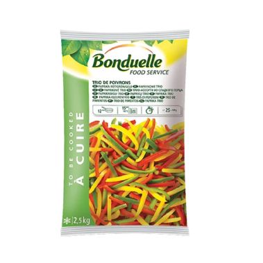 Paprika 3 color mix, stripes, frozen, IQF, 4*2.5kg, Bonduelle