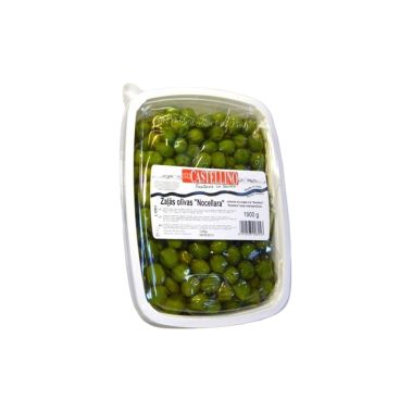 Olives green whole, Nocellara, saltwater, 140/160, 2*1.9kg (d.w. 1.3kg), Castellino