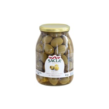 Olives green pitted, Halkidiki, saltwater, 91/100, 4*950g (d.w. 500g), Sacla