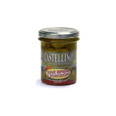 Olives green filling with dried tomatoes, in oil, 101/110, 6*180g, Castellino